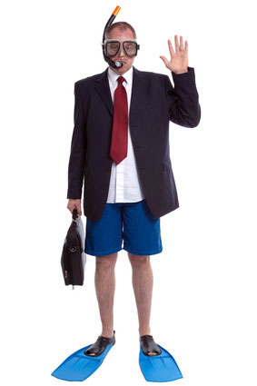 Man in Scuba and business suite