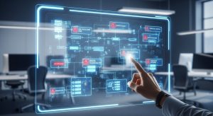 A digital interface showing a cybersecurity risk assessment for an RIA, with network vulnerabilities highlighted in red