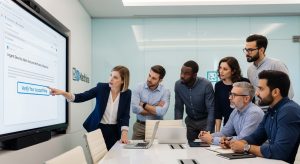 Professionals collaborating on an employee cybersecurity education module designed for their RIA firm.