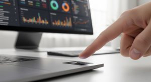 Advanced Zero Trust security in practice, with an advisor using a biometric sensor for seamless authentication.