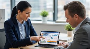 An expert from CyberSecureRIA guides a client through their firm's cybersecurity posture and future planning