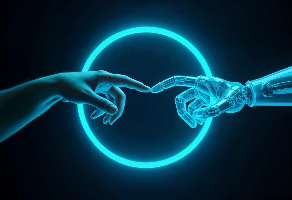 A pair of hands reaching each other - AI
